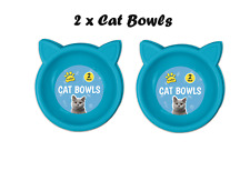 2 Pack Cat Bowl Plastic - Cute Cat Face & Ears - Blue- Pet Food Water Feeder