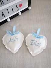 Pram Charm personalised, Heart Shaped, Baby Gift White With Blue, silver Or Pink