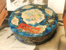 Blue and gold floral embossed Huntley and Palmers vintage Biscuit tin-19cm