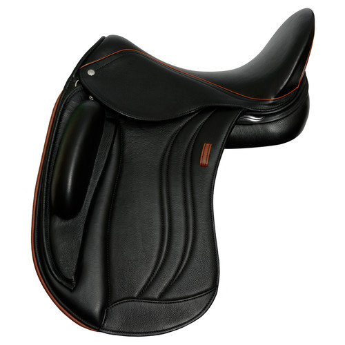 Black leather dressage saddle