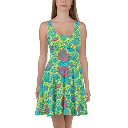 Coral reef skater dress - coral, –