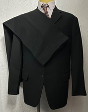 Men’s 1950s Black Two Piece Suit Vintage European Stroller Wool 40 Medium