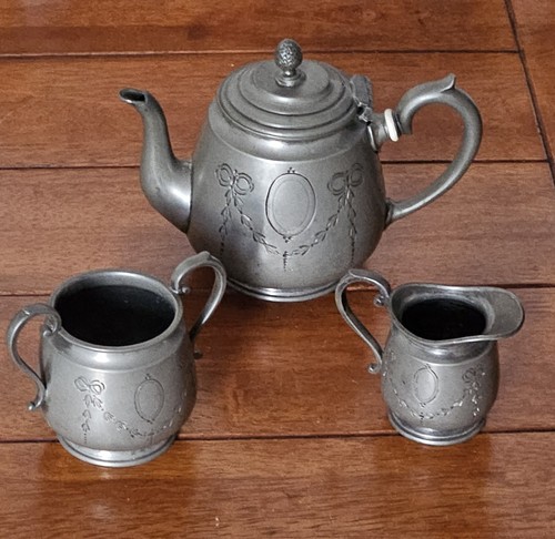 Antique vtg pewter tea set - pewter,