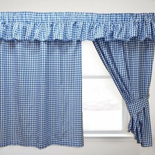 GINGHAM CHECK BLUEBELL CURTAIN KITCHEN PENCIL PLEAT PICNIC DECOR NAVY BLUE WHITE