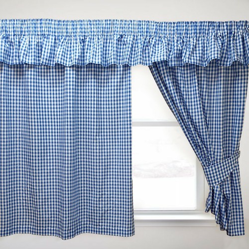 Gingham check bluebell curtain - check,