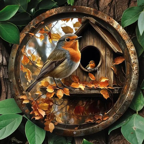 Autumn robin bird - &, box