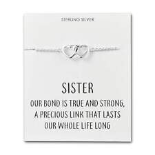 Sterling Silver Sister Quote Heart Link Bracelet