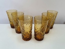 Vintage Anchor Hocking Gold Amber Glasses Tumblers Bubble Set of 6 11.5cm