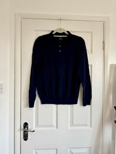 Mens Dunnes Navy Blue Merino Blend Collared Jumper Size Large