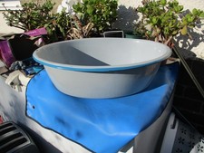 Vintage Large Oval Enamel  Wash Basin - Baby Bath Tub - Bowl - Blue