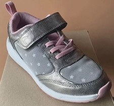 Clarks Aeon Flex K Girl’s Pewter Leather/Textile Trainers UK Size 12.5 G EU 31