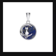 3.50ct Sar-i- Sang Lapis Lazuli Sterling Silver Cat & Moon Pendant