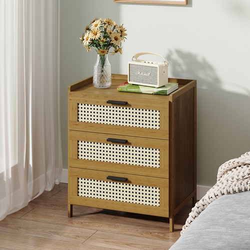 Wooden bedside table - wooden, drawers