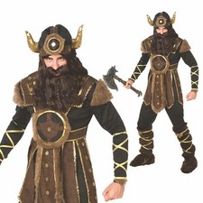 Men`s Viking Fancy Dress Costume incl Helmet Nordic Barbarian Warrior Halloween