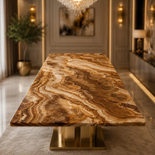 Brown onyx dining table - brown,