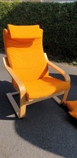 Rare 100% Wool And Leather Poang Chair Orange Retro