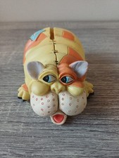 Orange And Yellow Hard Plastic Cat Piggy Bank With Stopper 5x3in