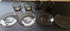 Arcoroc France Vintage Brown Glass Coffee Cups Mugs and Saucers Set of 4