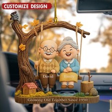 Custom Growing Old Together Couple 2D FLAT Ornament,2D Flat Rocking Chairs Decor