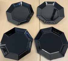 Vintage Arcoroc France Octime Black Glass Side Plates x4