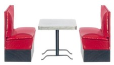 Dolls House 1950’s Booth Table & Red Benches 1:12 Cafe Diner Kitchen Furniture