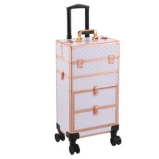 Professional Trolley Case White Rolling Make Up Hair Beauty Storage Organiser UK