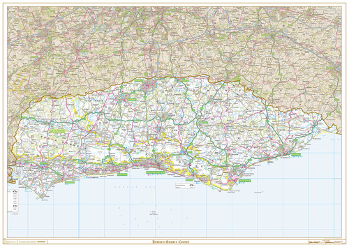 Old county map sussex - county, of