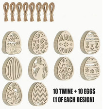10x Wooden Easter Egg Decor