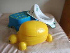 CHILD TORTOISE POTTY WITH LID TOILET SEAT & STEP