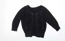 Matalan Womens Black Crew Neck Cotton Blend Cardigan Size 8