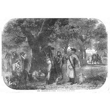 A Gipsy Encampment in the Forest by Kauns - Antique Print 1857