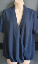 Hush Top Blouse Occasion Office navy Wrap Short Sleeve V-neck Chiffon UK 10