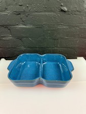 Denby Boston Blue Handled Divided Vegetable Serving Dish 32 cm 2 Chips on Rim
