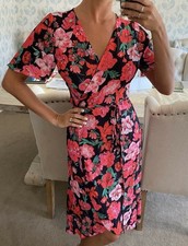 Lipsy Floral Wrap Midi Dress 16 Red Black Pink Party Occasion Wedding Chiffon