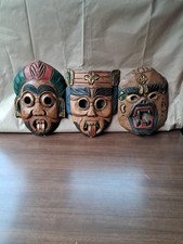 Set Of 3 Hand Carved Ethnic