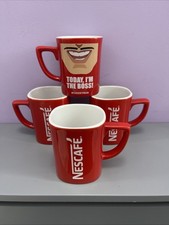 4 x Nescafe Iconic Classic Red/White Coffee Retro Mugs 8oz 250ml