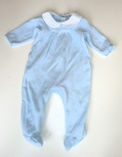 Babidu blue smocked Spanish cotton sleepsuit babygrow 0-3 months New