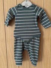 H&M Green and white stripe bodysuit/ vest and trouser set up to 1 month