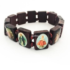 ✝️ All Holy Saints Religious Icon Christian Catholic Jesus Wooden Bracelet Beads