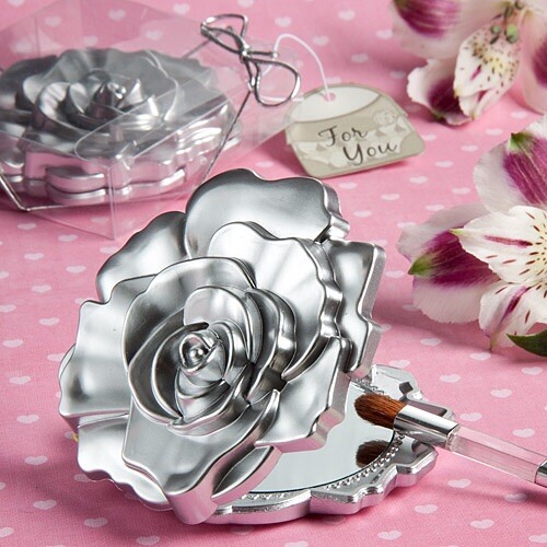Silver rose compact mirror - rose,