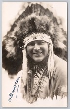 RPPC Chief Oskenonton, Mohawk Tribe Native American Headdress c1920s signed