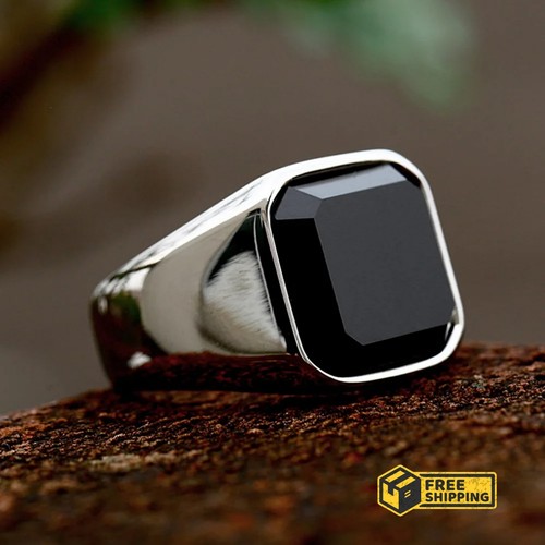 Simple black agate - simple, ring