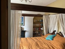 Dark Wood Four Poster Bed King-Size Bed Frame With Curtains