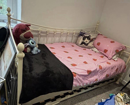 White metal single bed frame - metal,