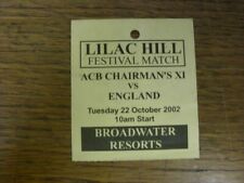 22/10/2002 Ticket: Cricket