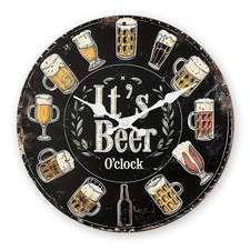 English Retro Beer Glass Pattern Wooden Wall Clock Silent Home Decoration