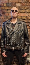 Genuine Leather 100% Real Leather Studded Black Men Biker Jacket (RRP £500)