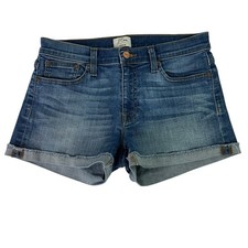 J. CREW Women’s Blue Jean Bootie Shorts Size 4 Distressed Pockets 1” cuffs