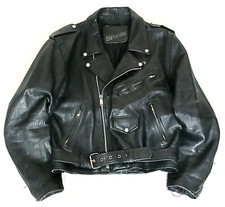 HEAVY DUTY OLD SCHOOL MOTORCYCLE LEATHER BIKER JACKET - 40 - VINTAGE ROCKER PUNK