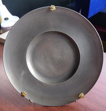 Vintage French Pewter Charger With Original Gilt Clawed Metal Hanger